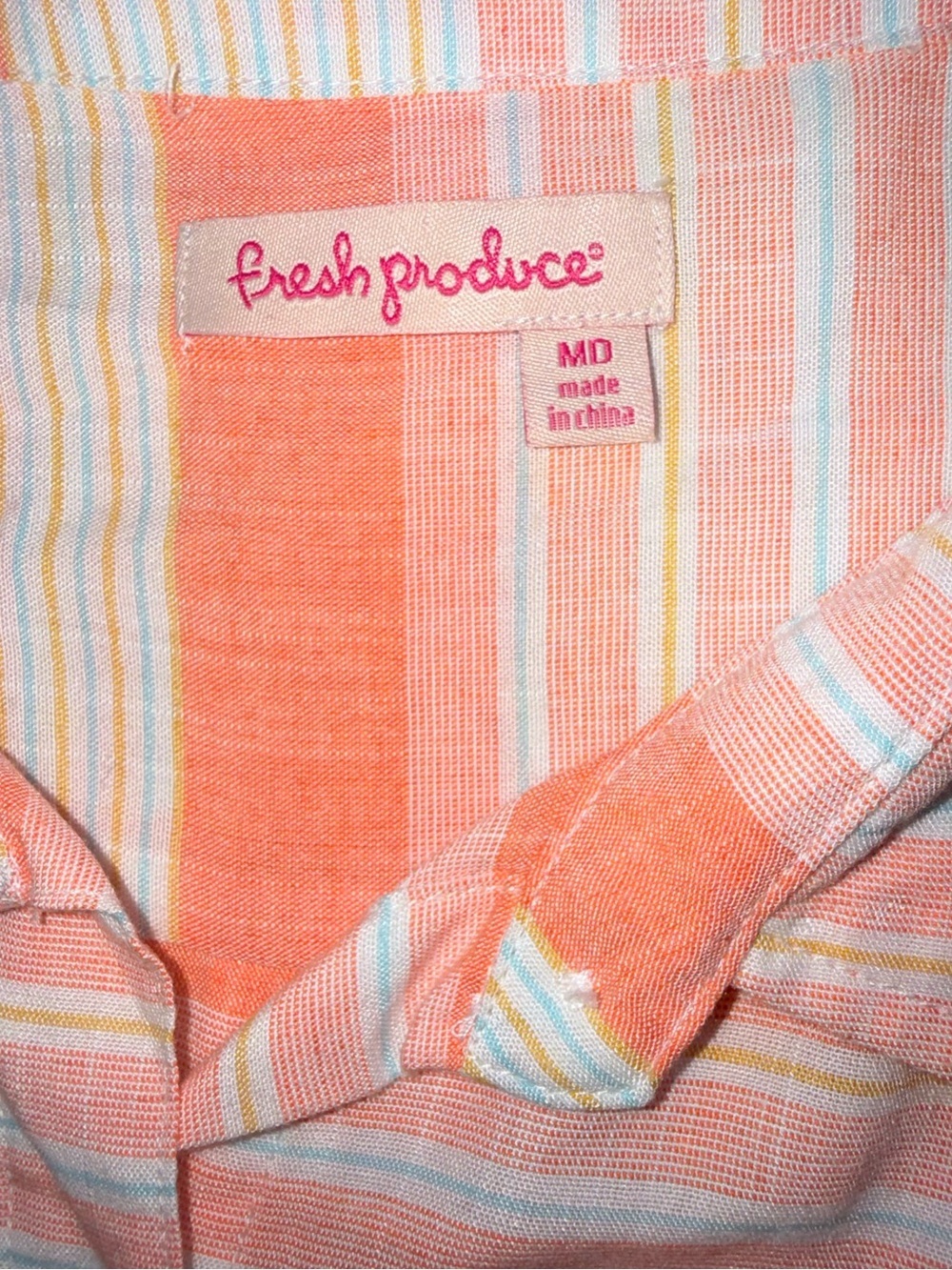 Fresh produce button down Shirt Medium Coral 100% Rayon Coastal Casual - Picture 8 of 12